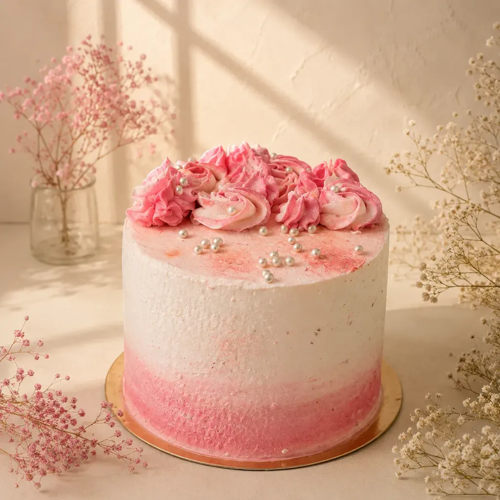 Tarta de Mousse de fresa y vainilla (8-10 personas, Con lactosa, Con gluten, Con azucar)